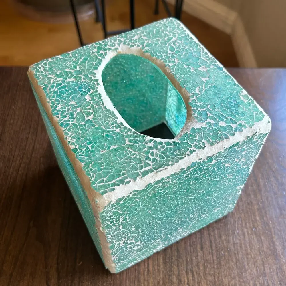 Mosaic Tissue Holder Cover Bathroom Accessory Square Box Glass aqua